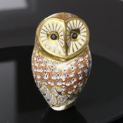 A Royal Crown Derby porcelain Barn Owl paperweight, with silver stopper.