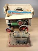 A Mamod steam tractor with box, and a further stationary boiler.