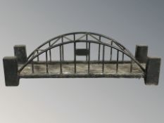 A painted metal model of a bridge, length 110 cm.