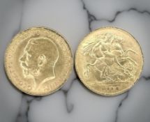 A George V gold half sovereign, 1913.