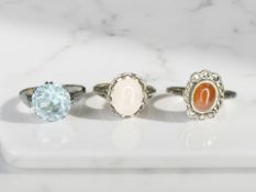 Three Sterling silver rings set with simulated stones (3)
