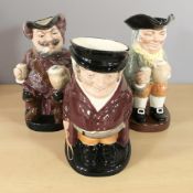 Three Royal Doulton toby jugs, Happy John, The Huntsman and Falstaff.