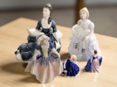 Five Royal Doulton porcelain ladies comprising Rosalind HN2393, Figure of the Month August HN3325,