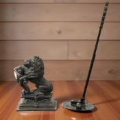 A Victorian cast iron rampant lion doorstop, height 37 cm,