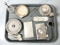 A group of silver plated and chrome plated items, miniature tea service on tray,