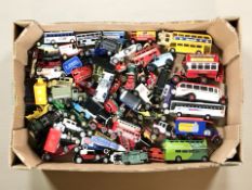 A quantity of unboxed die cast buses and classic cars including Days Gone, Lesney, etc.