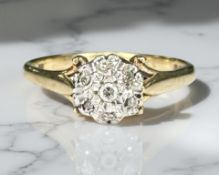 A 9ct yellow gold synthetic cluster ring, size N. CONDITION REPORT: 2.6g.