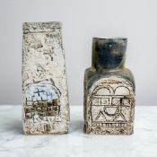 A Troika coffin vase, height 17cm, and a further square section example (the latter cracked to rim).