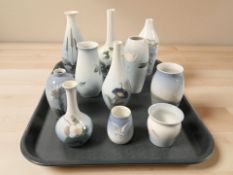 Eleven Royal Copenhagen / Bing & Grondahl porcelain vases, tallest 19 cm.