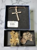 A gold plated crucifix pendant on box link chain,