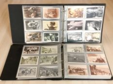 Two albums of reproduction colour and monochrome postcards.