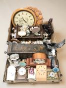 A group of reproduction mantel clocks and timepieces, figurines, etc.