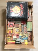 A fuel can with later Shell painted decoration and a quantity of antique / vintage tins,