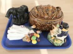 A Portmeirion oven to tableware game tureen, a Royal Doulton figure 'Biddy Fennyfarthing' HN1843,