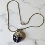 A 925 silver amethyst and pearl pendant on chain