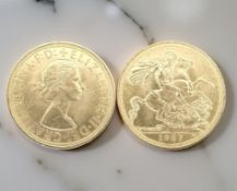 A Queen Elizabeth II gold full sovereign, 1957.