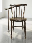 A beech spindle back chair and a shooting stick.
