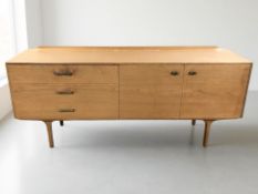 A 20th century teak low sideboard, 184 cm x 45 cm x 80 cm.