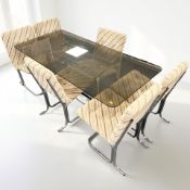 A chrome and smoked glass rectangular dining table, 175 cm x 82 cm x 72 cm,