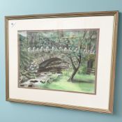 June Colvin : Bridge over a stream, pastel, 45 cm x 33 cm.