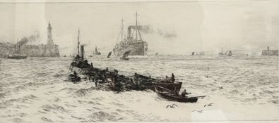 William Lionel Wyllie (1851-1931) : The Mouth of The Tyne, drypoint etching,