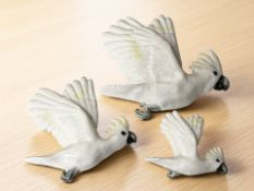 Three graduated Mark Haillay ceramic bird wall plaques, largest 34 cm wide.