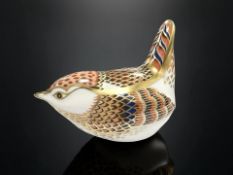 A Royal Crown Derby Derby Wren paperweight, gold stopper, boxed.