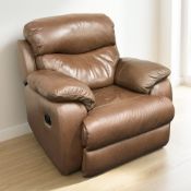 A contemporary stitched brown leather manual reclining armchair, width 110 cm.