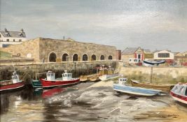 June Colvin : Seahouses, oil on canvas, 60 cm x 40 cm.