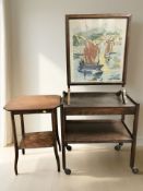 An Edwardian oak serving trolley on castors, width 70 cm,