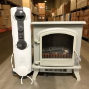 A DeLonghi electric heater and a further heater in the form of a stove.