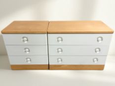 Two Stag Nocturne three drawer chests, largest 82 cm wide.