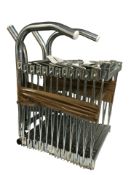 An extending metal fire escape ladder.