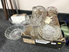 Assorted pressed glass, fruit bowls, vases, Lurpak toast rack, etc.