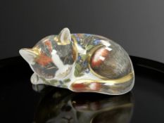 A Royal Crown Derby Catnip Kitten paperweight, gold stopper, boxed.