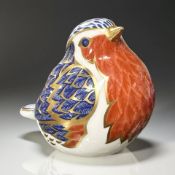A Royal Crown Derby porcelain Robin paperweight, with silver stopper.