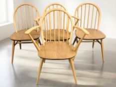 A pair of Ercol light elm spindleback armchairs, width 62 cm,