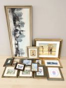 Assorted pictures and prints, needlework embroideries, Jack Vettriano print, etc.