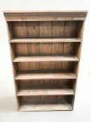 A stained pine open bookcase, width 85 cm.