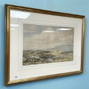 Edmund Cleavesmith (1853-1900) : Farmers gathering hay in an extensive landscape, watercolour,