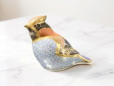 A Royal Crown Derby Waxwing paperweight, silver stopper.