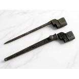 Two British No.4 Mk II spike bayonets, one with sheath.