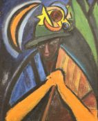 Cyril Wilson (Scottish, 1911 - 2003) Abstract portrait of a man under a crescent moon,