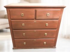 An Edwardian painted pine chest of five drawers with modern brass ring pull handles,