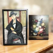 Piccini : Portrait of a seated man wearing a black jacket, oil on board,