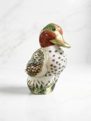 A Royal Crown Derby porcelain Green Winged Teal paperweight, gold stopper.