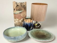 A box of studio ceramics, bowl, vase,