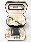 A modern jewellery box of assorted costume jewellery, some silver items,