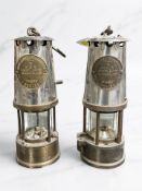 Two Eccles Type 6 brass and chrome miner's safety lamps.
