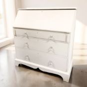A white painted writing bureau, 101 cm x 48 cm x 108 cm.